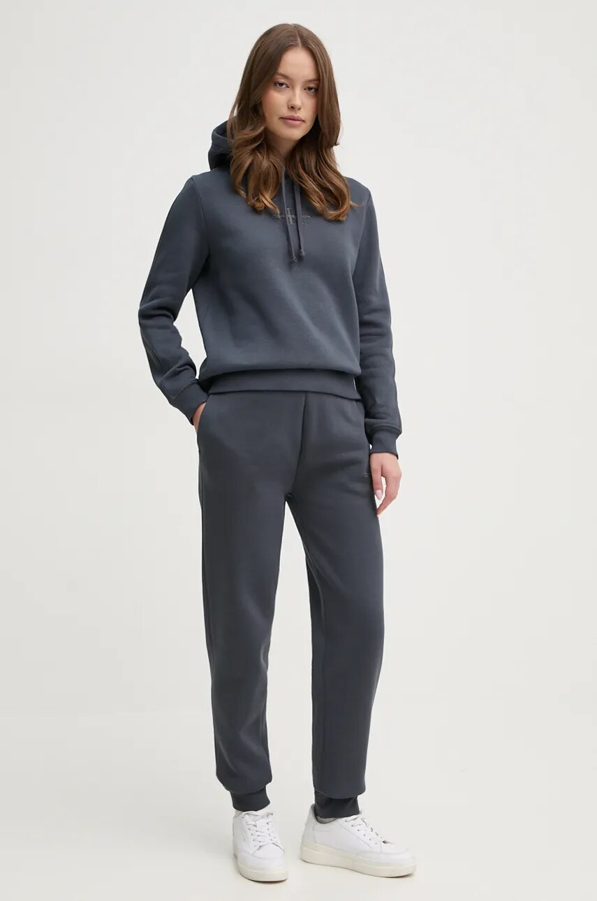 Кофта Calvin Klein Jeans жіноча колір сірий з капюшоном з аплікацією J20J223536