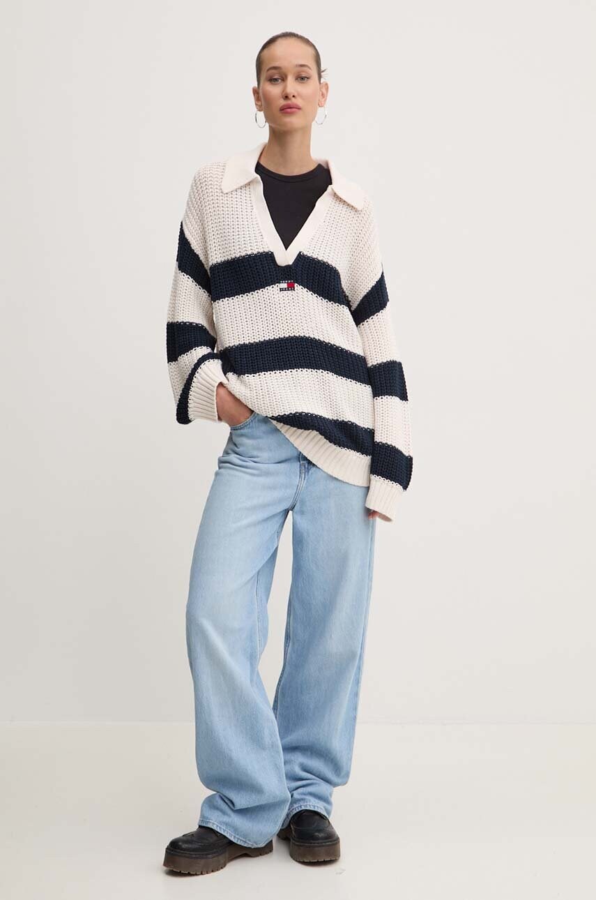 Светр Tommy Jeans жіночий колір бежевий легкий DW0DW18523