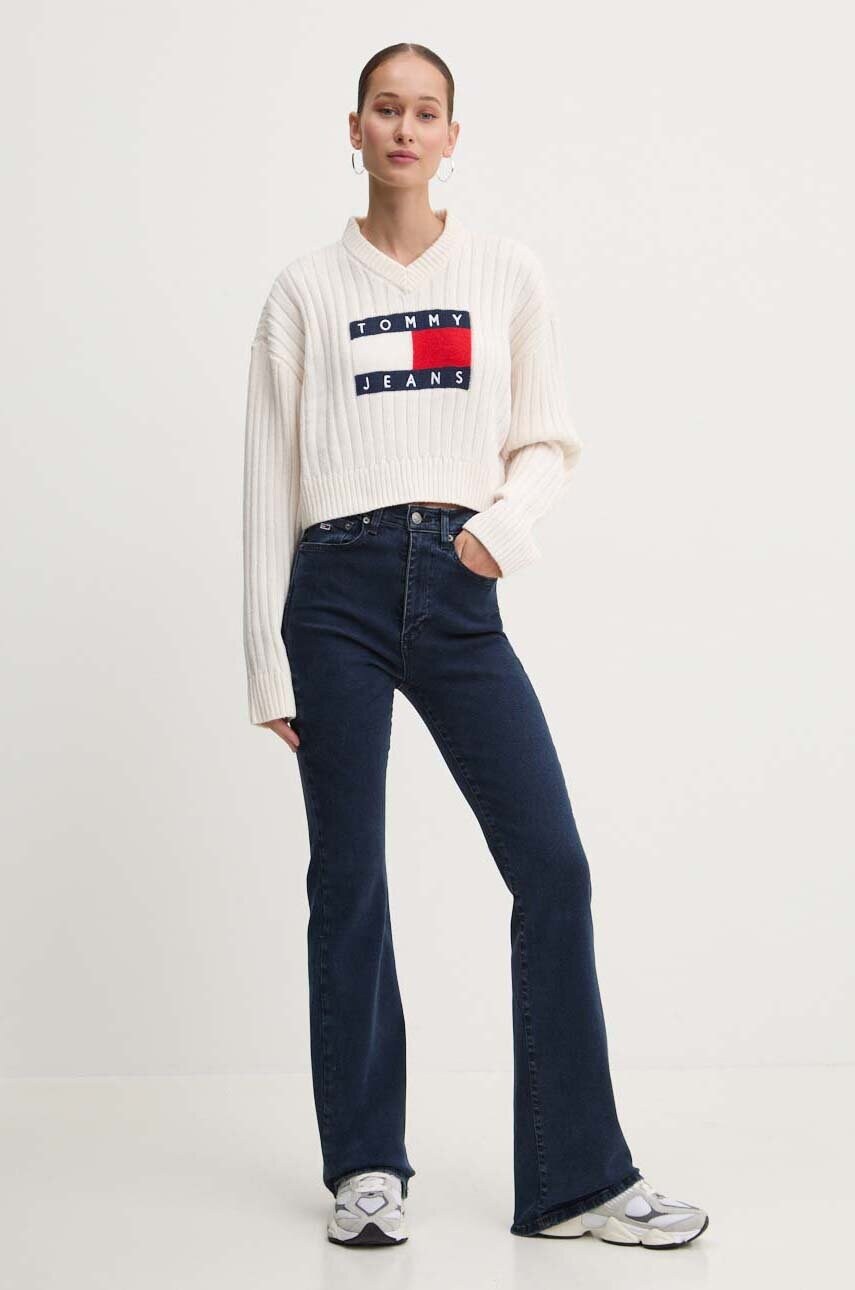 Светр Tommy Jeans жіночий колір бежевий легкий DW0DW18528