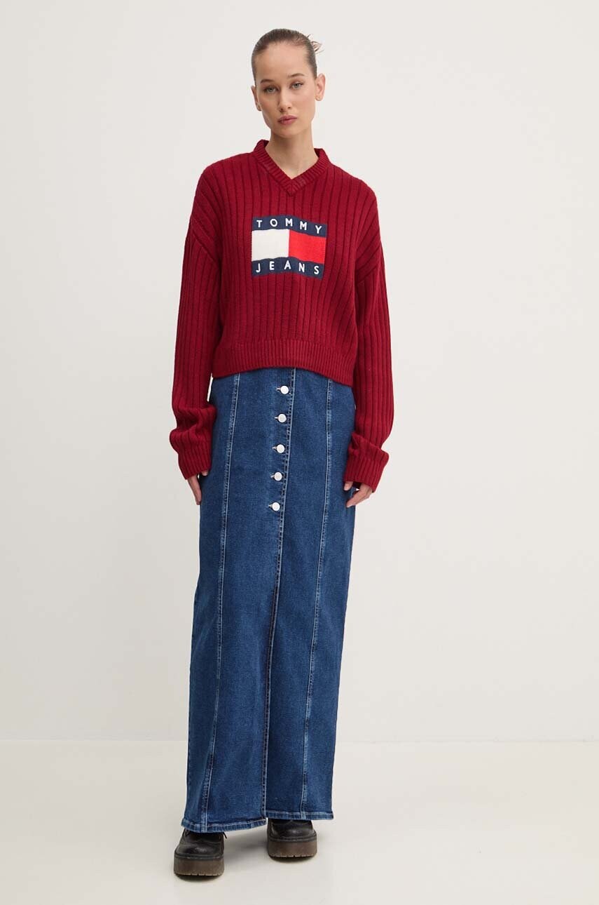 Светр Tommy Jeans жіночий колір бордовий легкий DW0DW18528