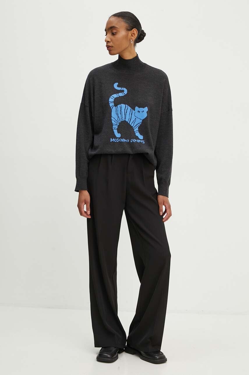 Вовняний светр Moschino Jeans жіночий колір сірий легкий півгольф 0912.8203