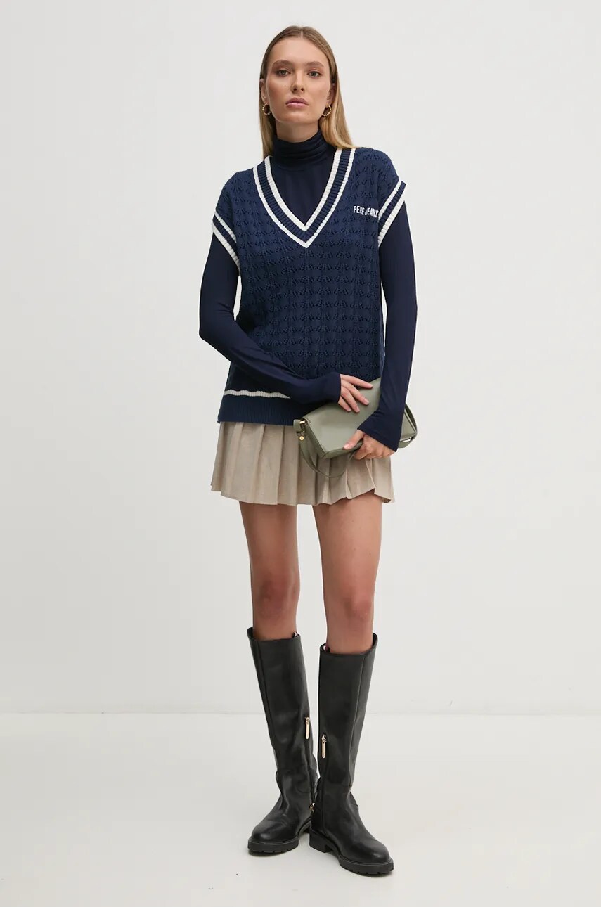 Бавовняна жилетка Pepe Jeans IVA VEST колір синій легкий PL702167