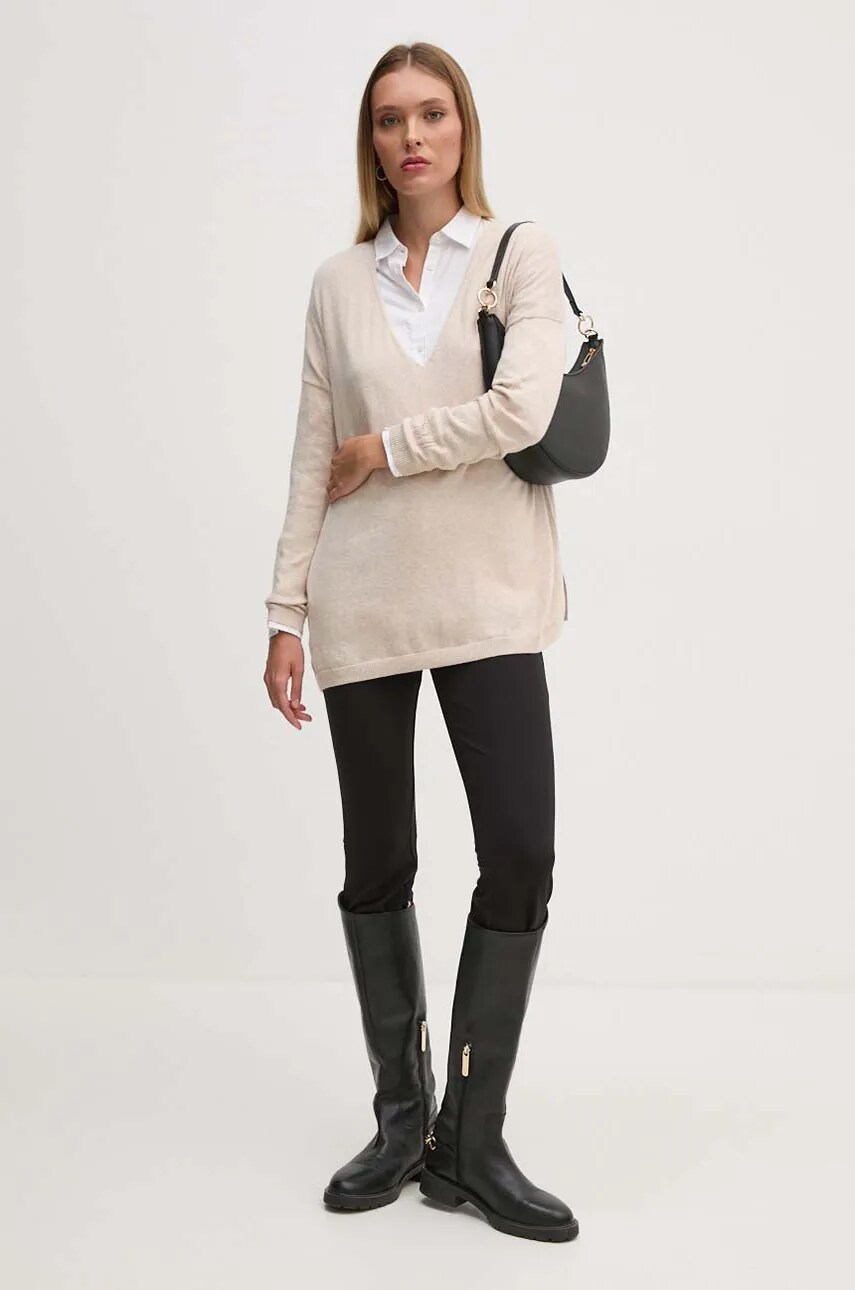 Светр з домішкою вовни Pepe Jeans ISELA V-NECK жіночий колір бежевий легкий PL702220