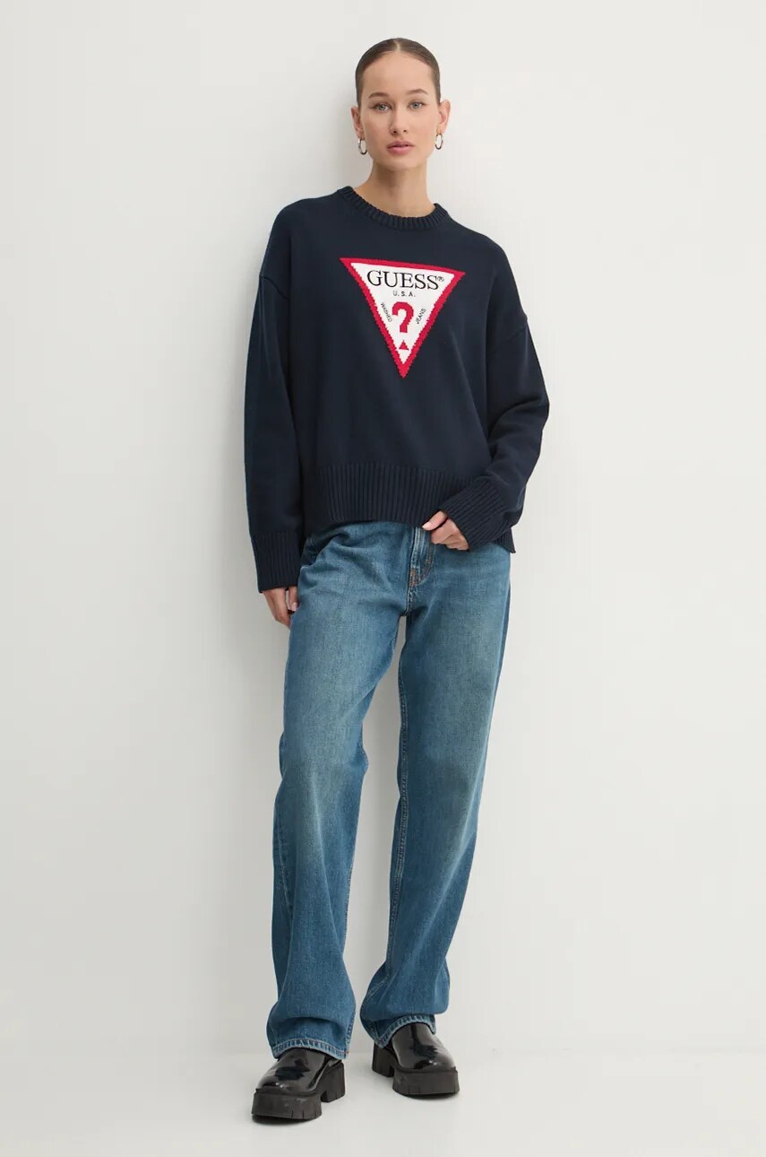 Бавовняний светр Guess Jeans колір синій легкий W4BR12 Z3HM1