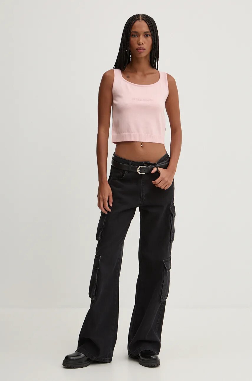 Топ з домішкою шовку Guess Jeans колір рожевий W4BR17 Z3HO2