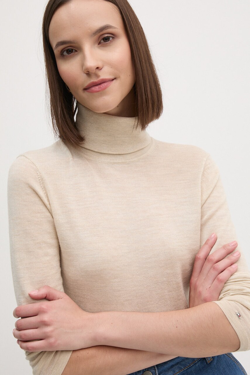 Вовняний светр Tommy Hilfiger жіночий колір бежевий легкий гольф WW0WW43098