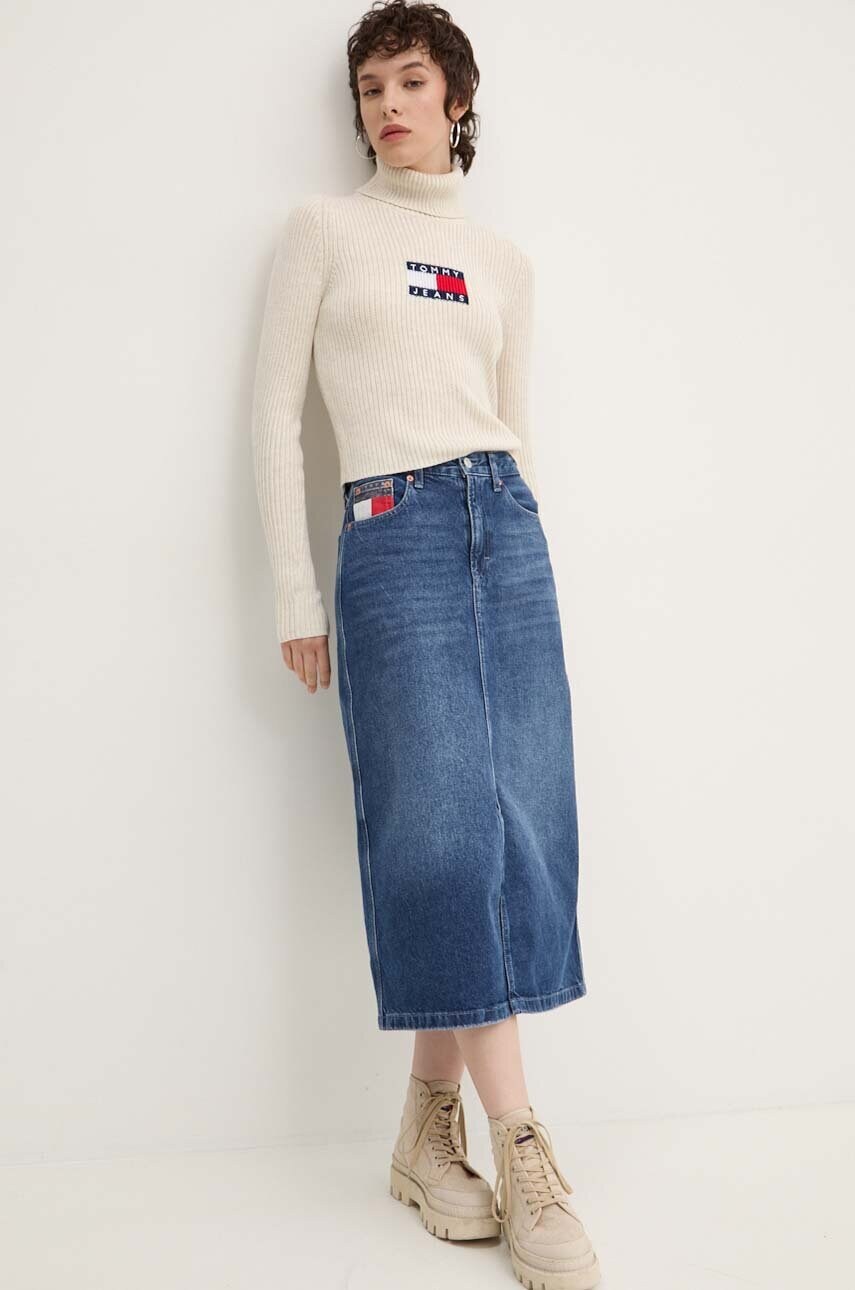 Светр з домішкою вовни Tommy Jeans жіночий колір бежевий гольф DW0DW18678