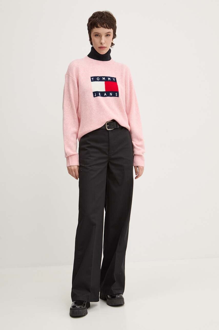 Светр з домішкою вовни Tommy Jeans жіночий колір сірий гольф DW0DW18678