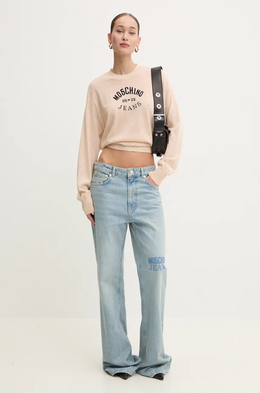 Вовняний светр Moschino Jeans жіночий колір бежевий легкий J0931 8700