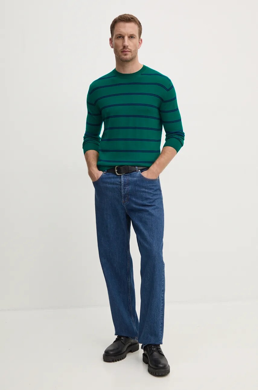 Вовняний светр United Colors of Benetton чоловічий колір зелений легкий 11AHK107L