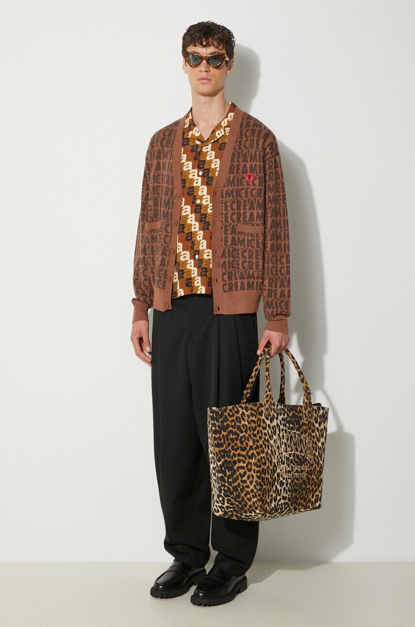Кардиган з домішкою вовни ICECREAM Text Print Cardigan колір коричневий IC24215