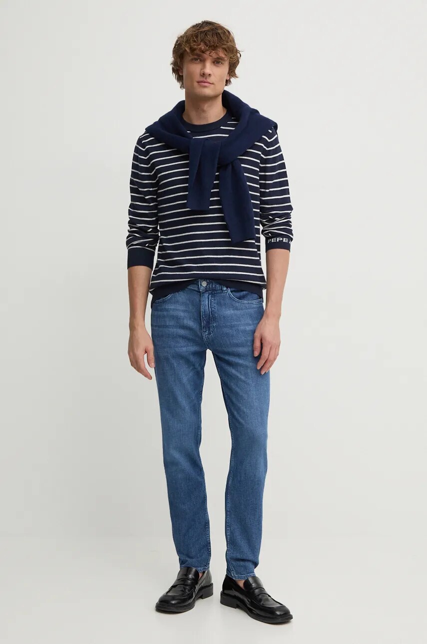Светр з домішкою вовни Pepe Jeans NEW ANDRE STRIPES чоловічий колір синій легкий PM702479