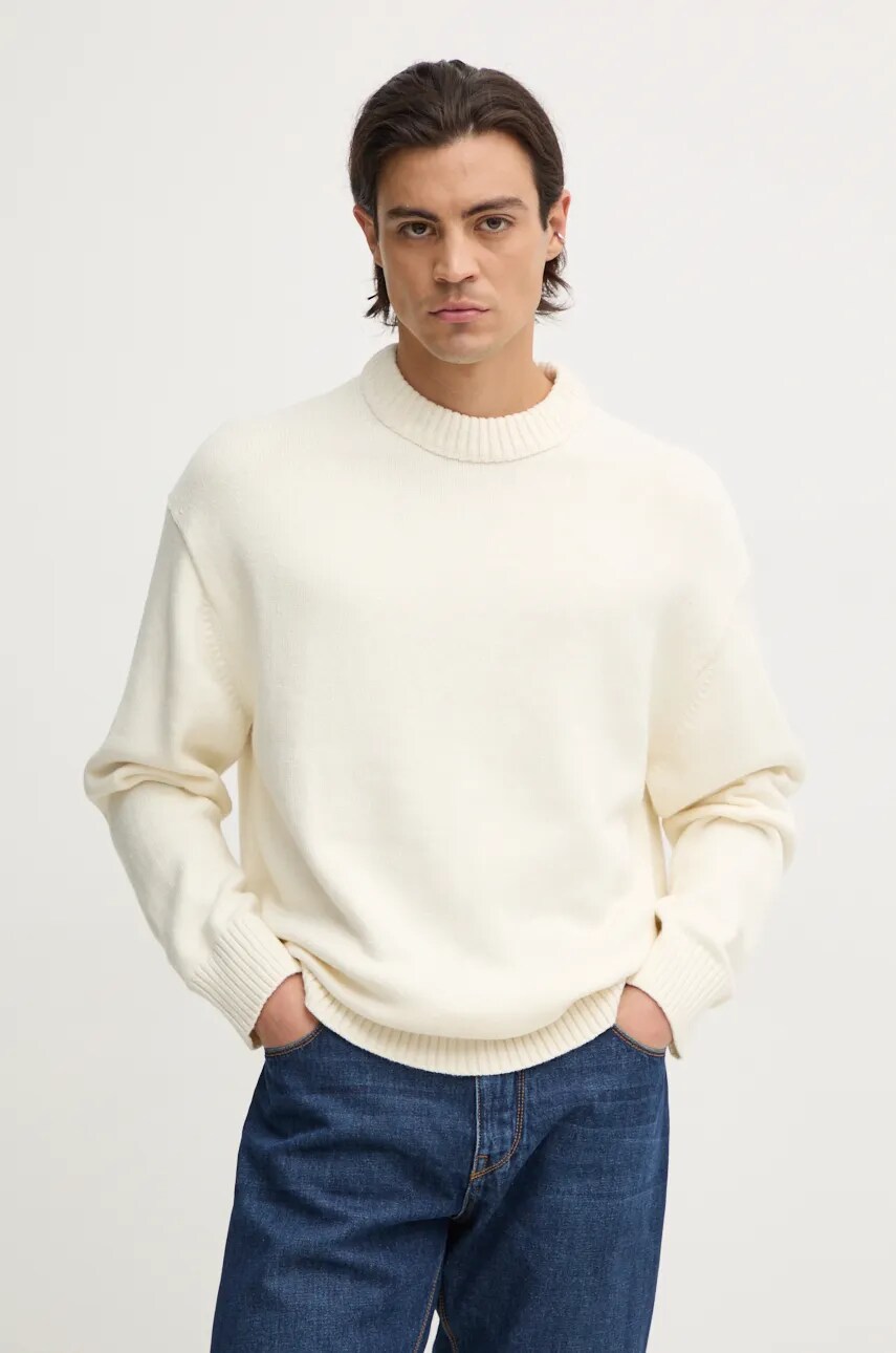 Светр з домішкою вовни Calvin Klein Jeans чоловічий колір бежевий півгольф J30J326195