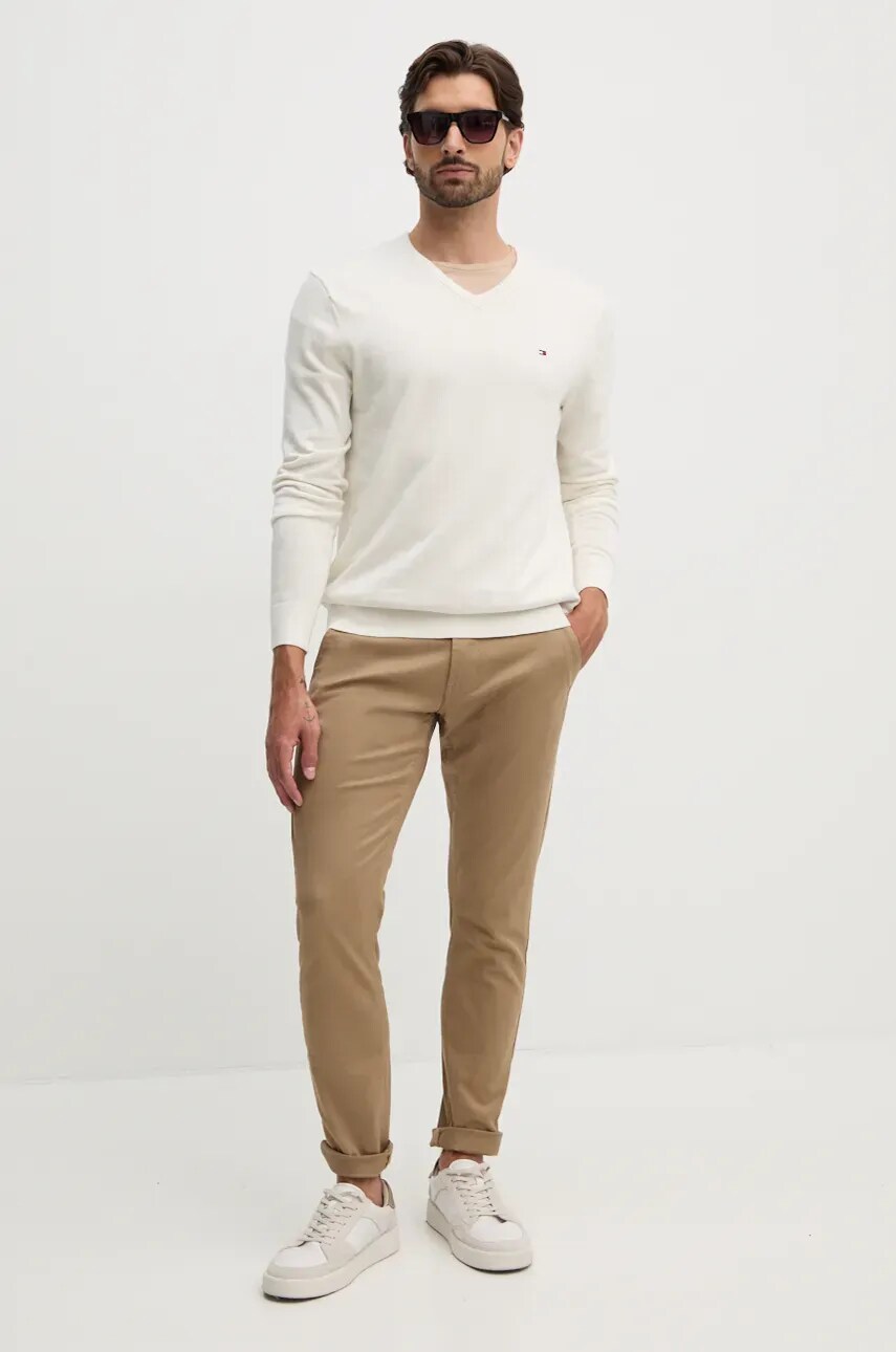Бавовняний светр Tommy Hilfiger колір бежевий легкий MW0MW14745