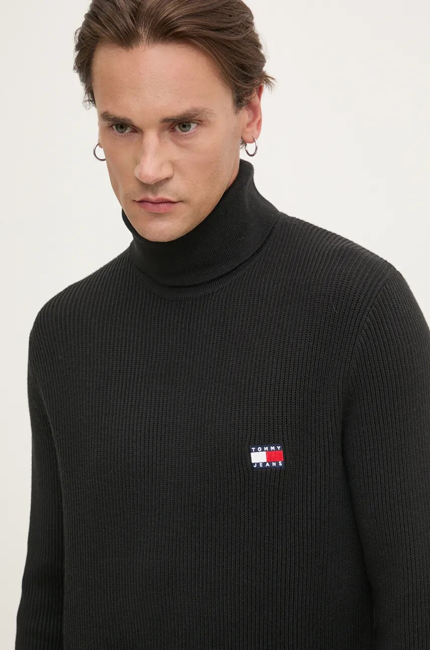 Светр з домішкою вовни Tommy Jeans чоловічий колір чорний легкий гольф DM0DM19434