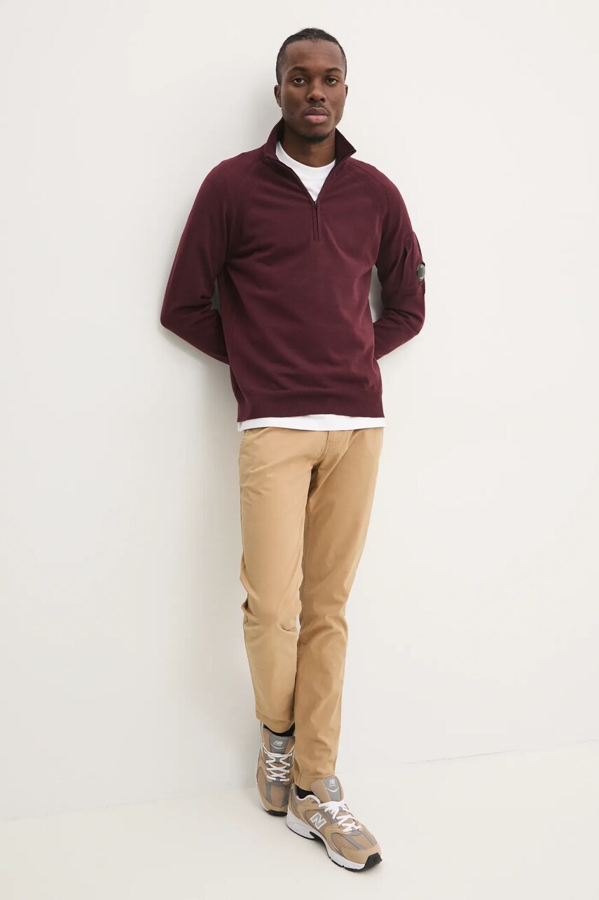 Вовняний светр C.P. Company Extra Fine Merino Wool Half Zipped Knit чоловічий колір бордовий легкий гольф 17CMKN193A005528A