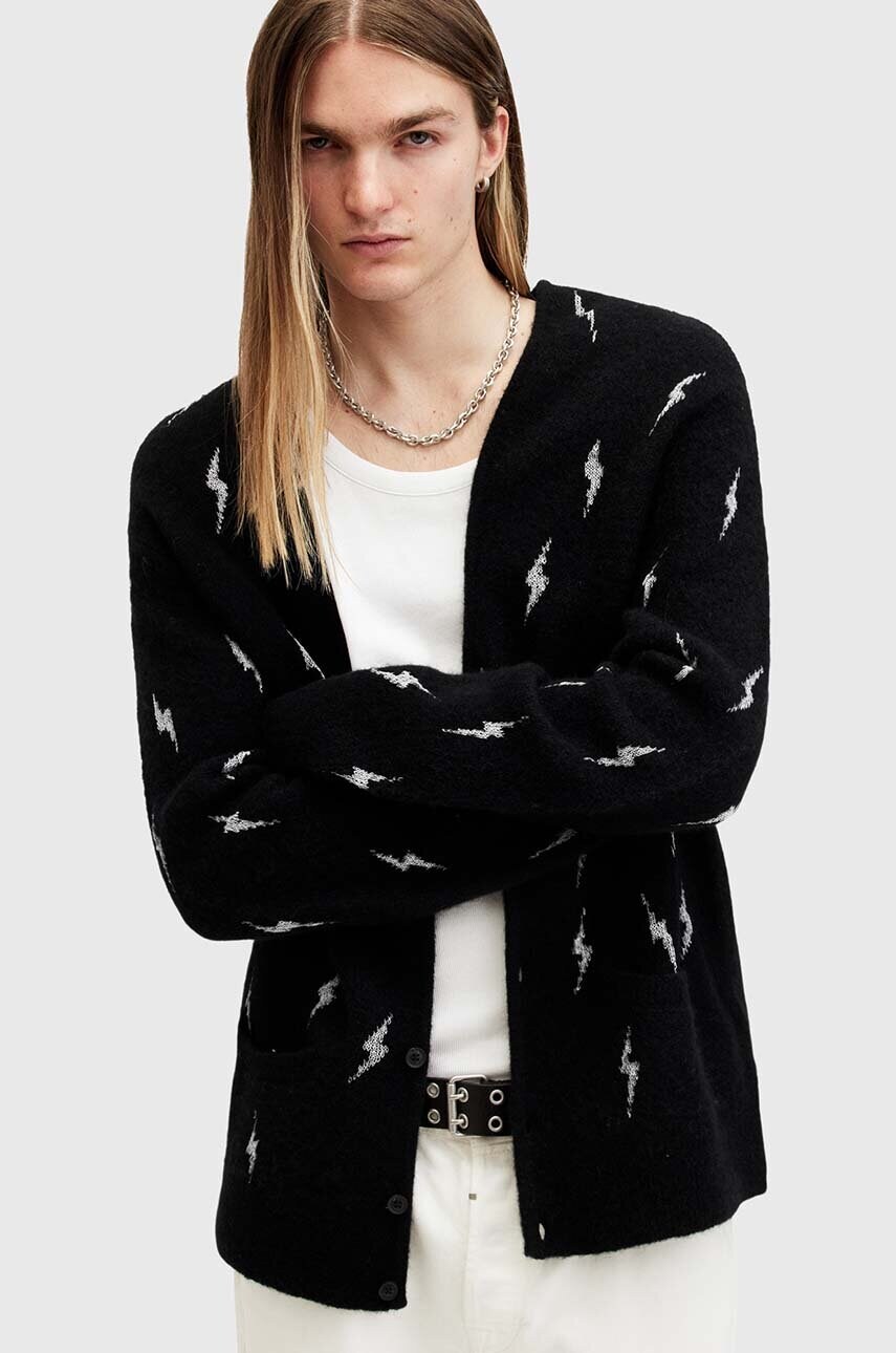 Кардиган з вовною AllSaints ZAP колір чорний M018KB