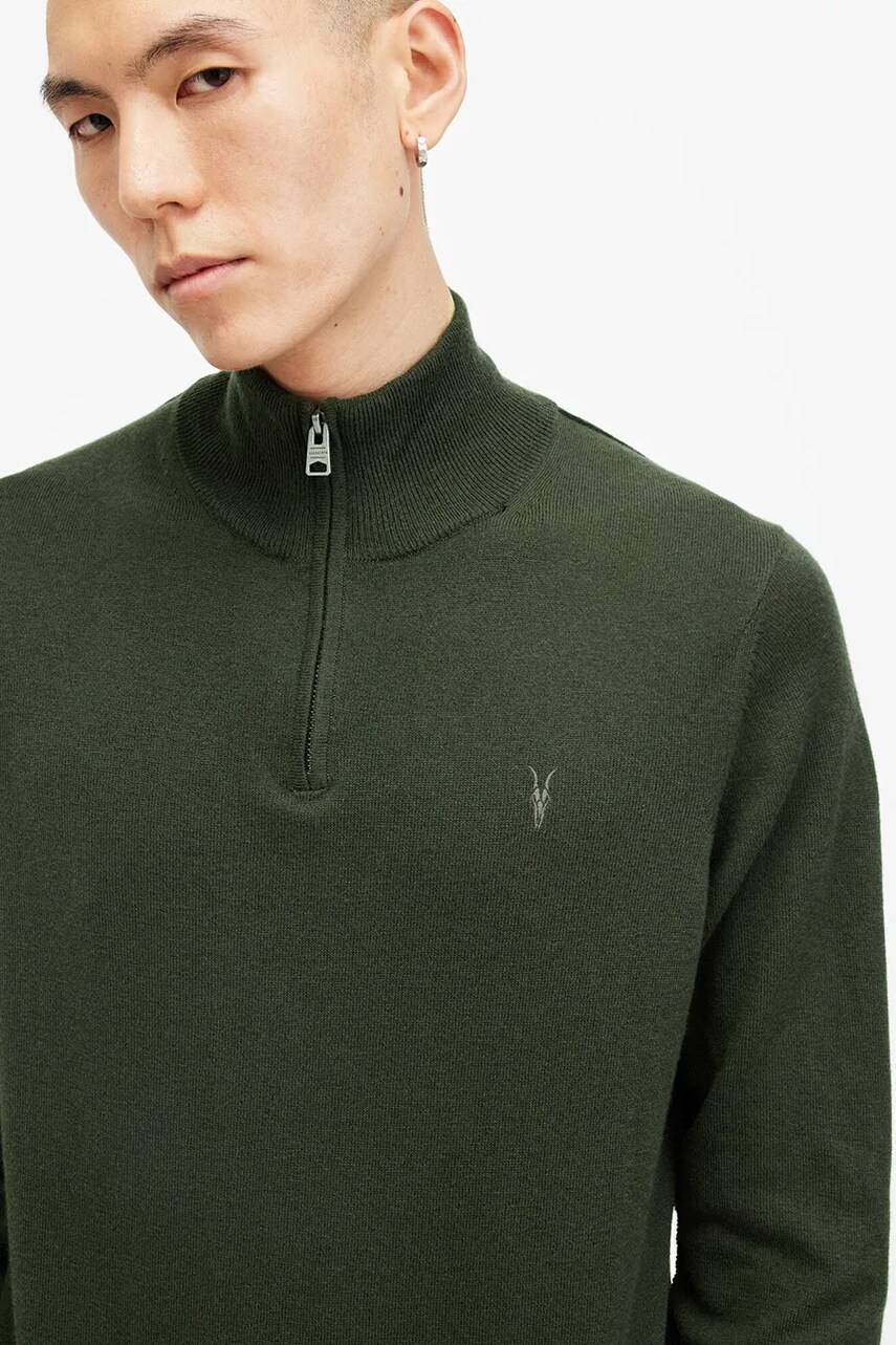 Вовняний светр AllSaints KILBURN ZIP FUNNEL чоловічий колір чорний  M082KB