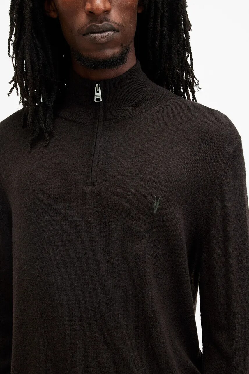 Вовняний светр AllSaints KILBURN ZIP FUNNEL чоловічий колір чорний  M082KB