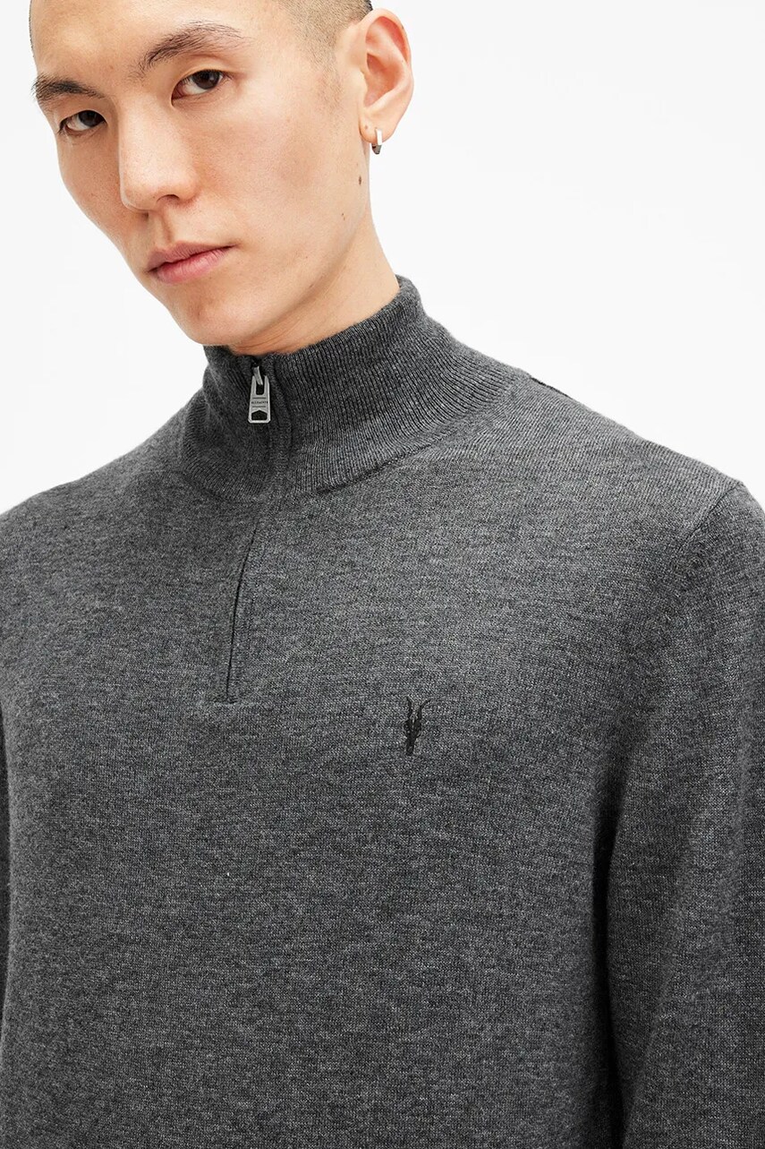 Вовняний светр AllSaints KILBURN ZIP FUNNEL чоловічий колір чорний  M082KB