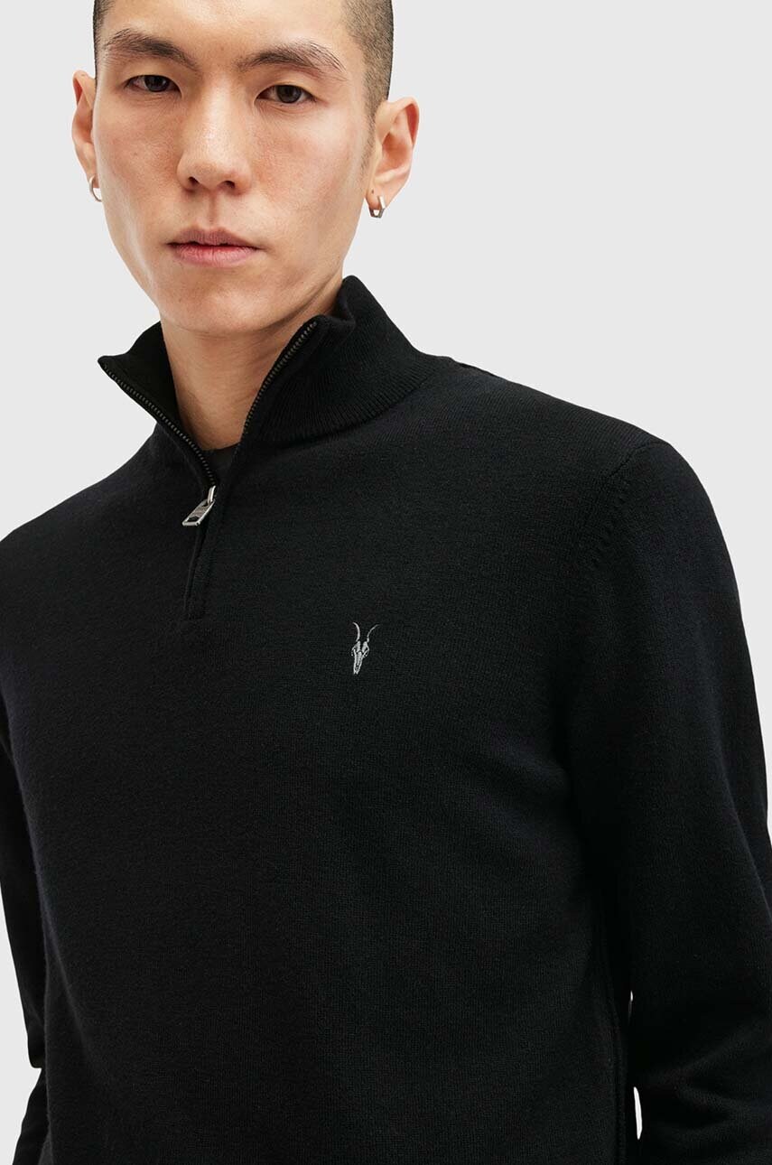 Светр з вовною AllSaints KILBURN ZIP FUNNEL колір чорний  M082KB