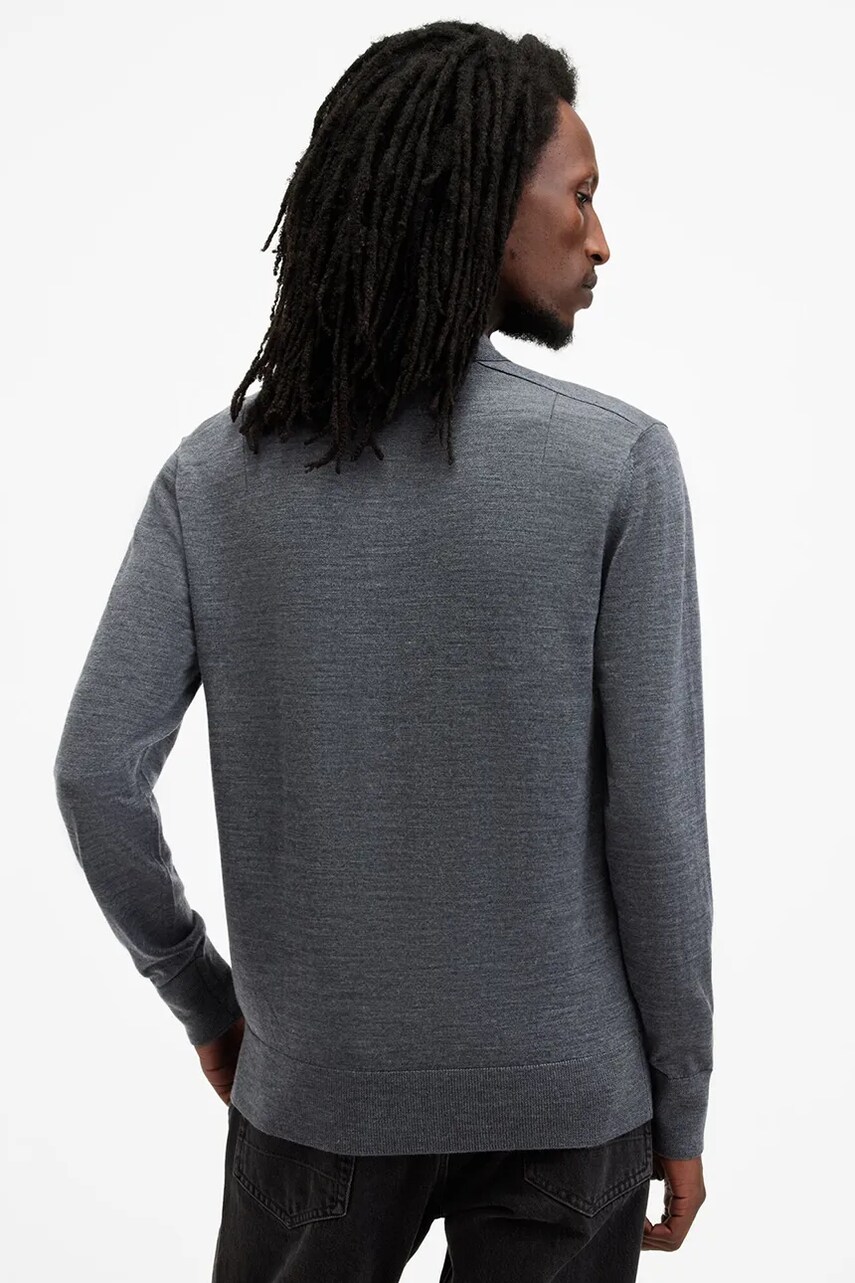 Вовняний светр AllSaints MODE MERINO чоловічий колір синій легкий M085KB