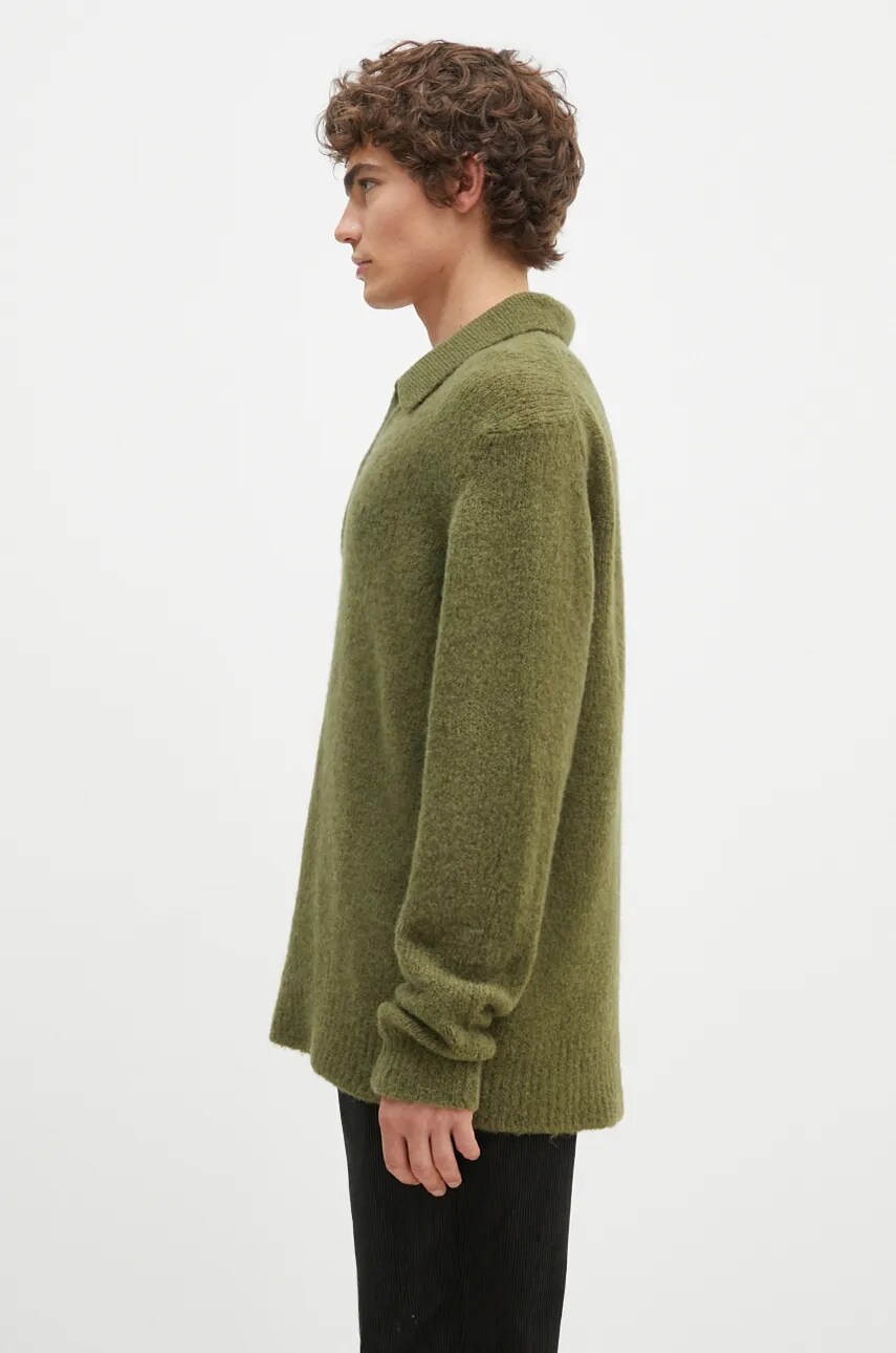 Вовняний светр Norse Projects Rasmus Relaxed Brushed Polo чоловічий колір зелений  N45.0614.8098