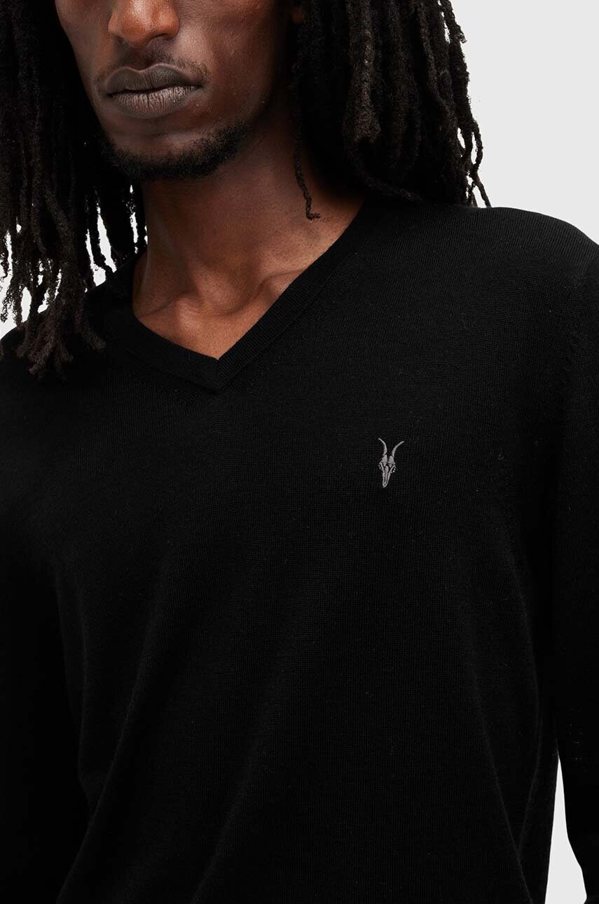 Вовняний светр AllSaints MODE MERINO VNECK чоловічий колір чорний легкий M022KA