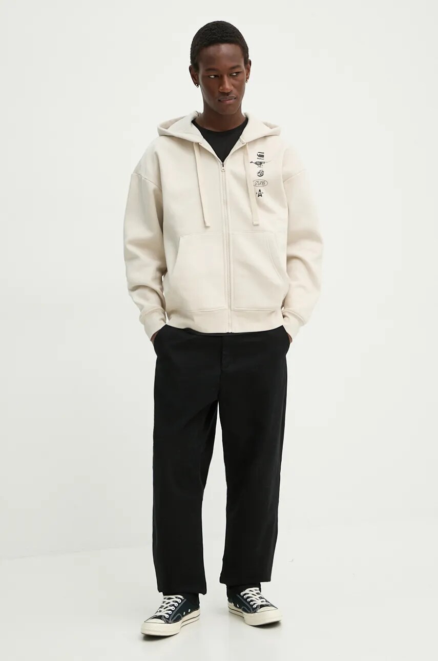 Кофта G-Star Raw чоловіча колір бежевий з капюшоном візерунок D25105-D733