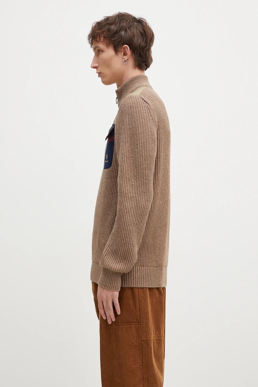 Вовняний светр Baracuta Barbour x Baracut Miller Half Zip Knit чоловічий колір бежевий теплий гольф BRMAG0192