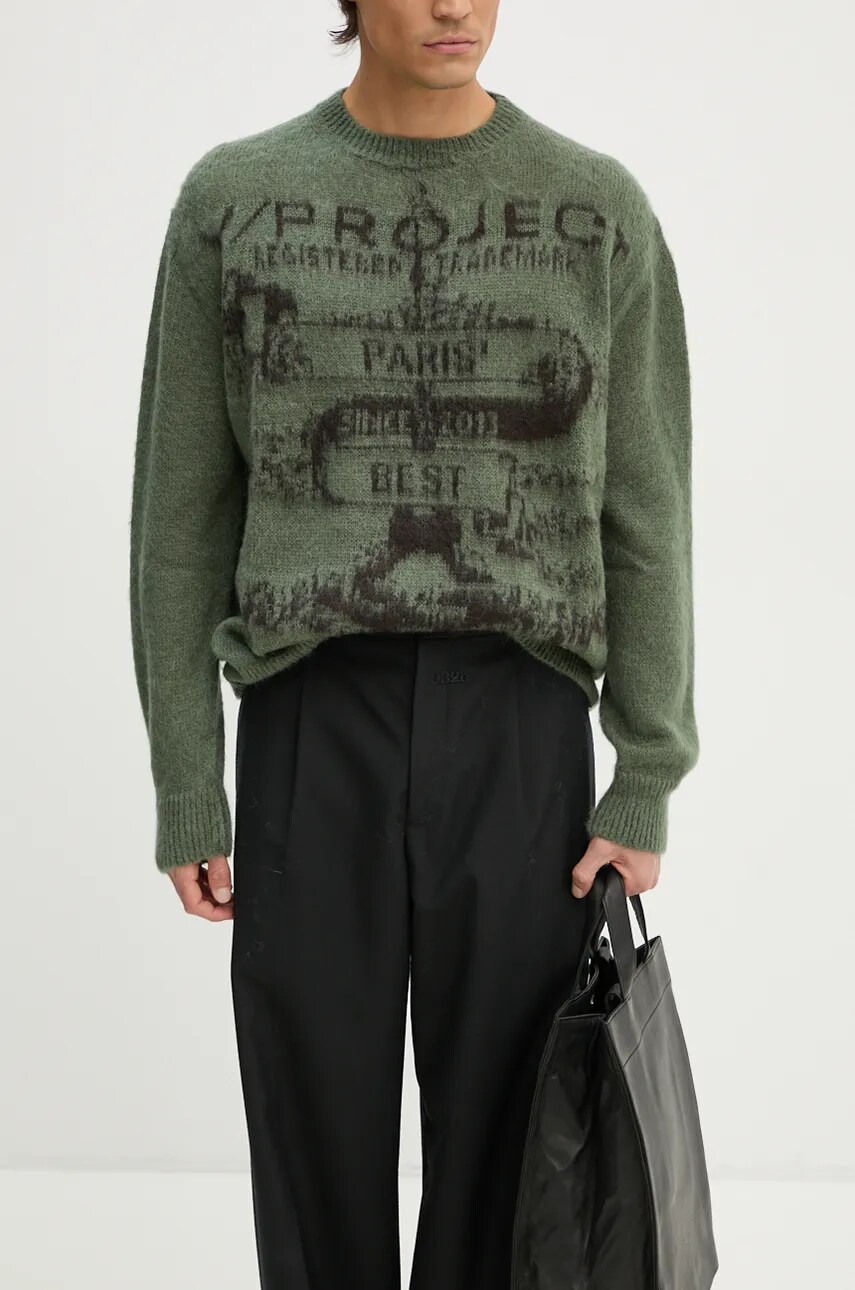 Светр з домішкою мохеру Y/Project PARIS' BEST JACQUARD PULLOVER колір зелений легкий 206SW001
