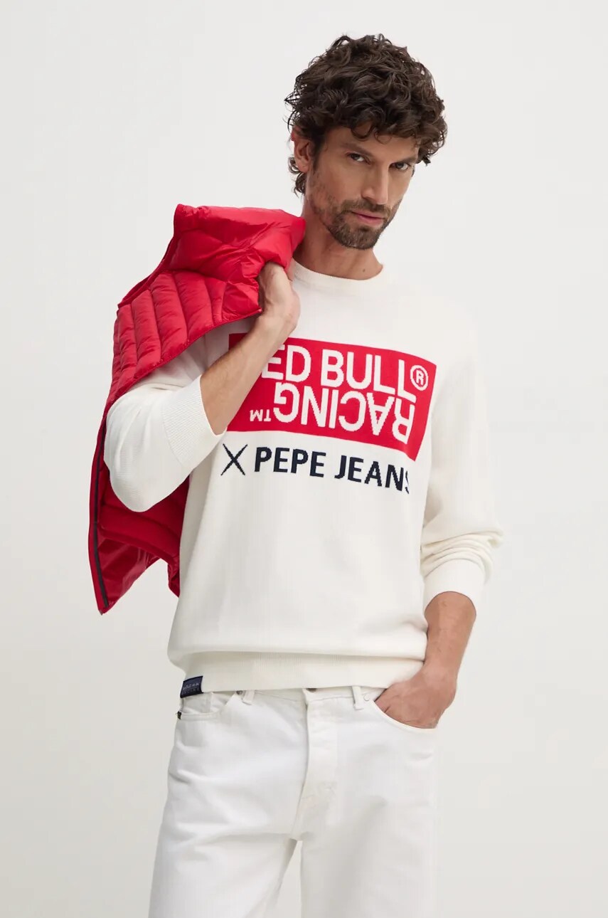 Бавовняний светр Red Bull Racing x Pepe Jeans Red Bull Racing x Pepe Jeans колір бежевий легкий RU700002