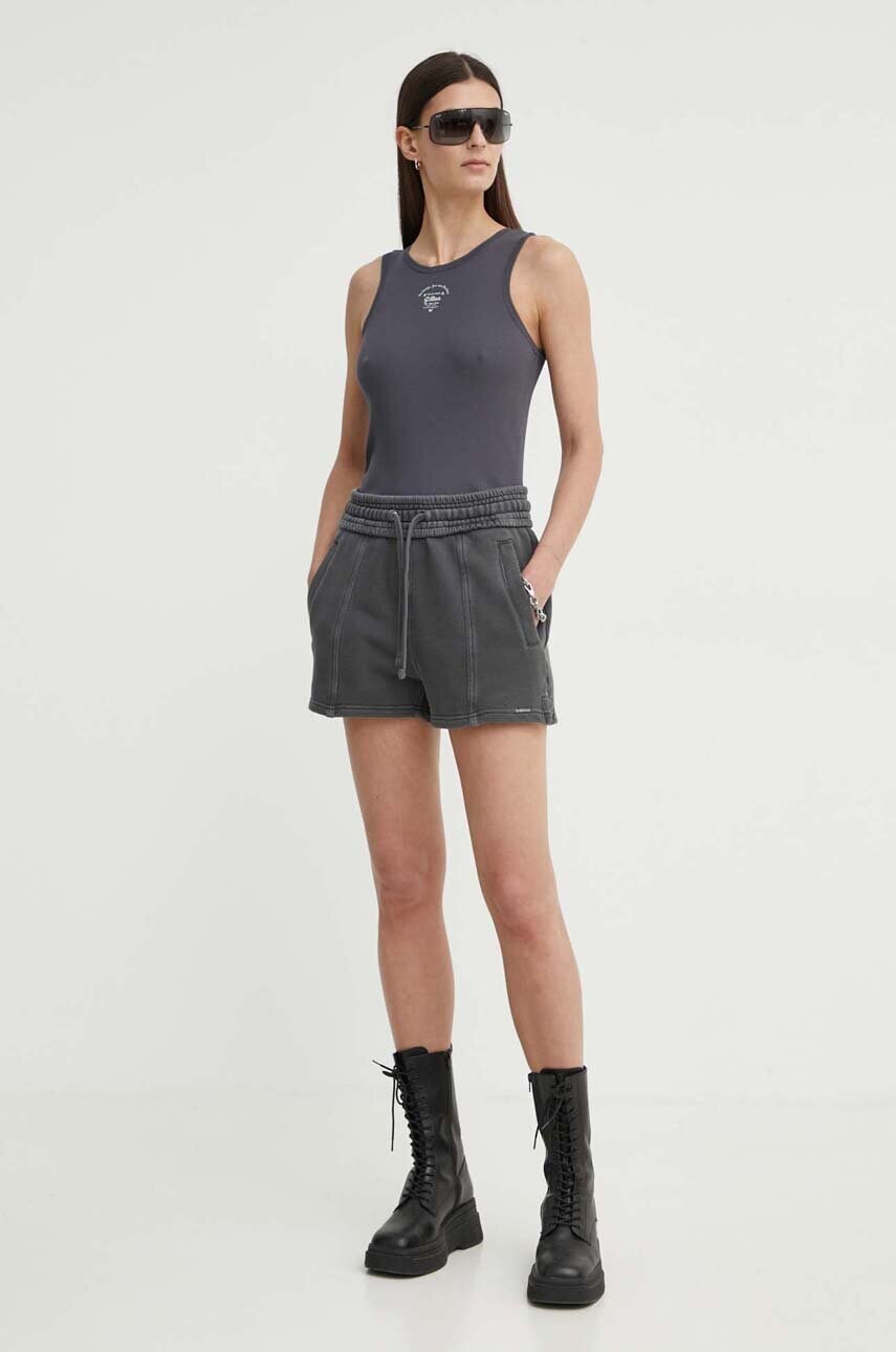 Бавовняні шорти G-Star Raw колір сірий однотонні висока посадка D24571-D575