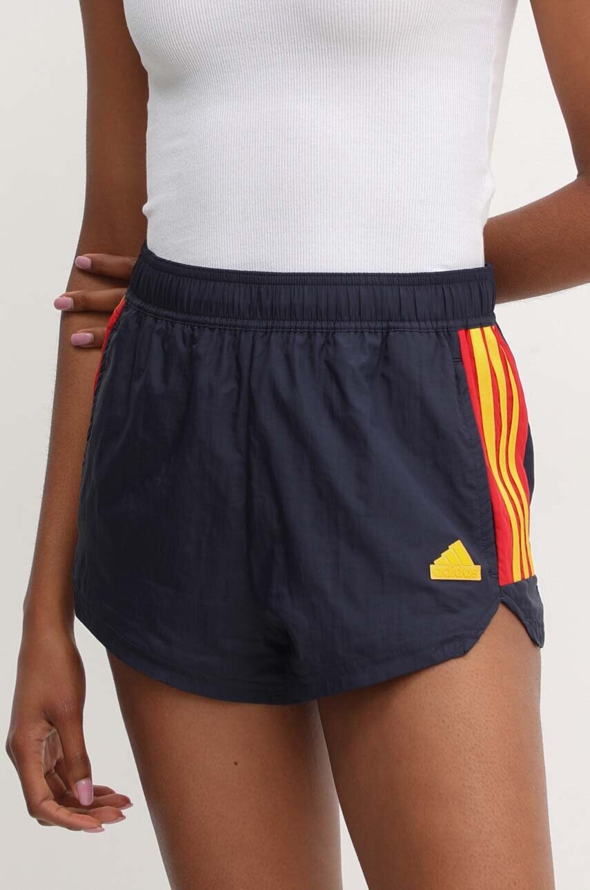 Шорти adidas Tiro жіночі колір синій з аплікацією висока посадка IZ2079