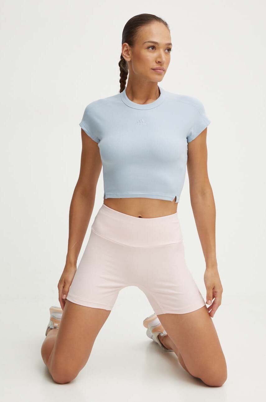 Шорти adidas All SZN жіночі колір рожевий однотонні висока посадка IY6743