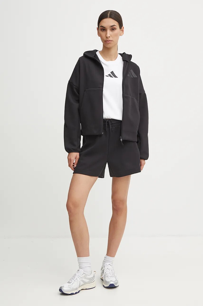 Шорти adidas ZNE жіночі колір чорний однотонні висока посадка JE7845