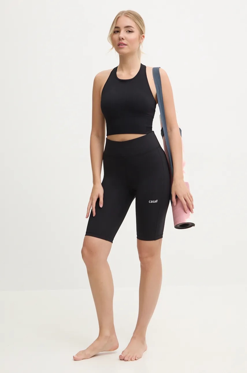 Шорти для йоги Casall Essential колір чорний однотонні висока посадка 24943