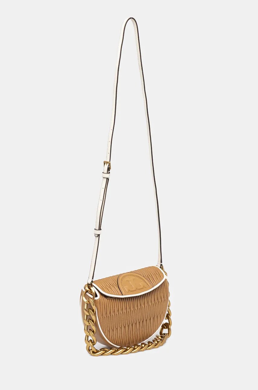 Шкіряна сумочка Tory Burch Fleming колір коричневий 158474