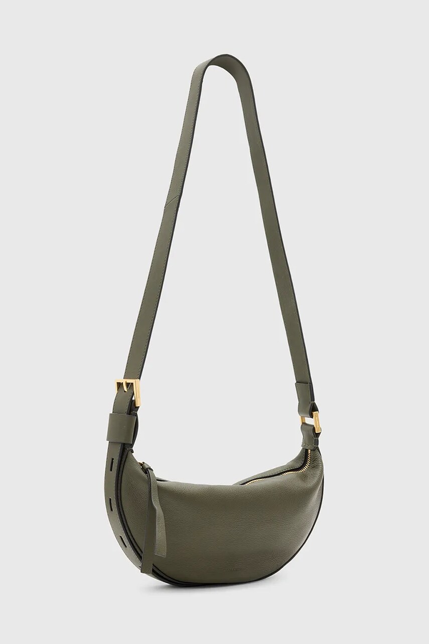 Шкіряна сумочка AllSaints HALF MOON колір зелений W301XB