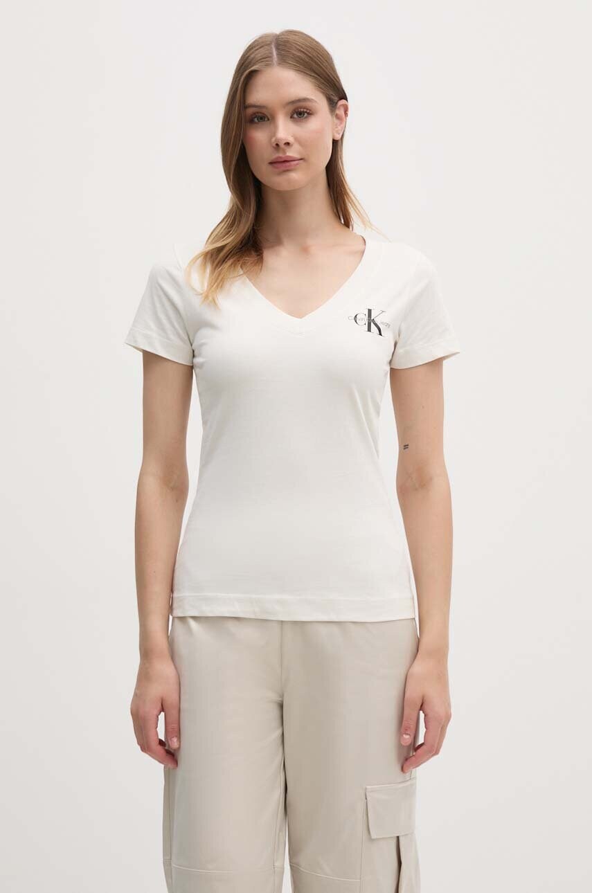 Бавовняна футболка Calvin Klein Jeans 2-pack жіноча колір бежевий J20J223447