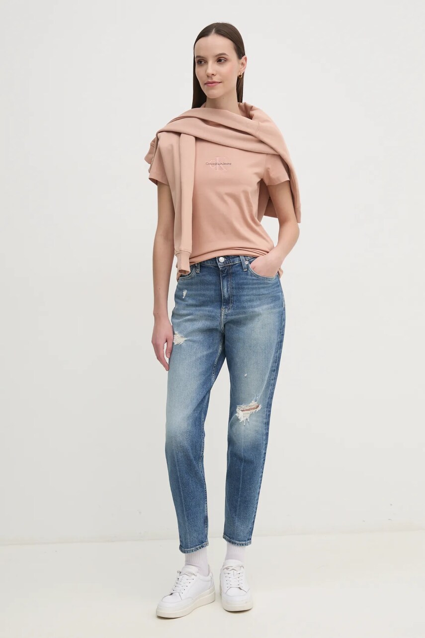 Бавовняна футболка Calvin Klein Jeans жіноча колір помаранчевий J20J223563