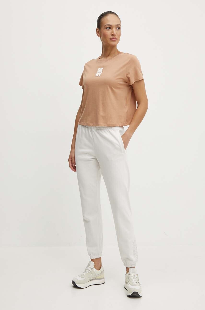 Бавовняна футболка Dkny жіноча колір коричневий DP4T9699