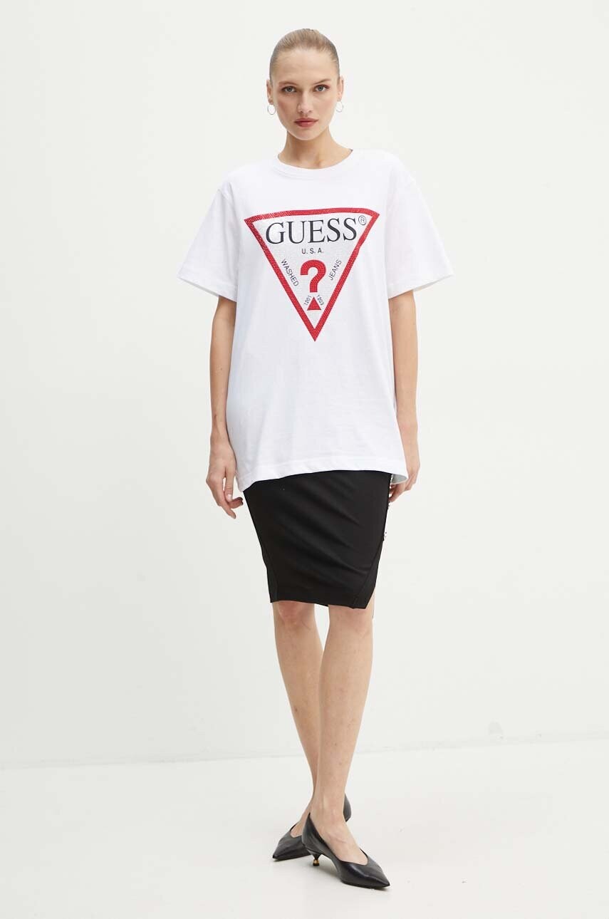 Бавовняна футболка Guess SHINY жіноча колір білий W4YI34 I3Z14