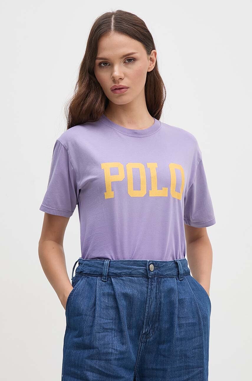 Бавовняна футболка Polo Ralph Lauren жіноча колір фіолетовий 211941181