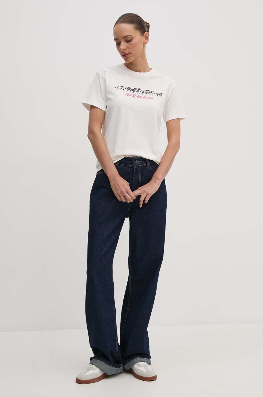 Бавовняна футболка Polo Ralph Lauren жіноча колір бежевий 211941186