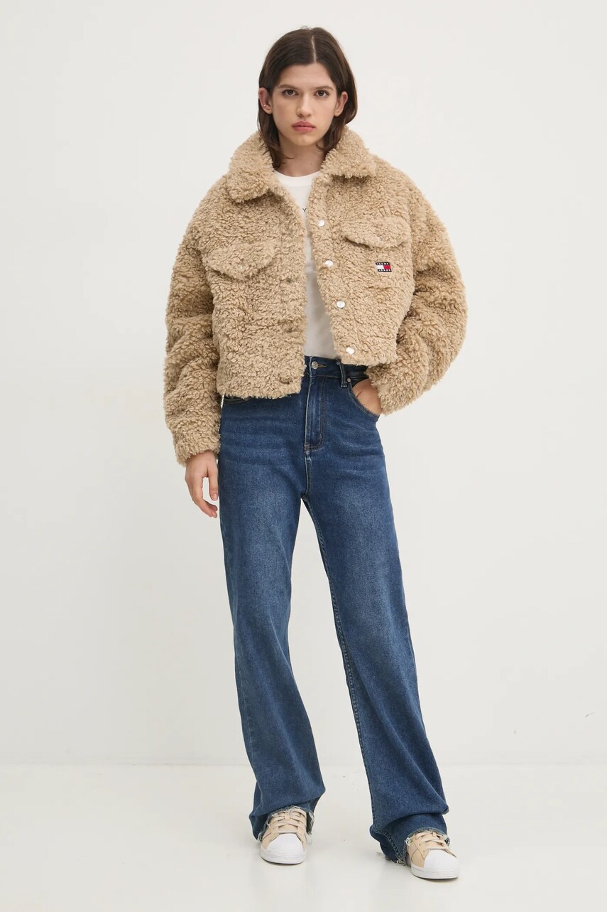 Бавовняна футболка Tommy Jeans жіноча колір бежевий DW0DW18398