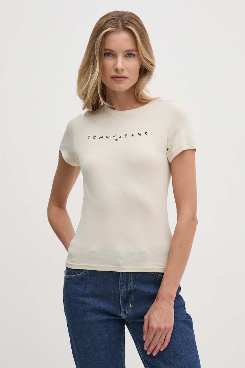Бавовняна футболка Tommy Jeans жіноча колір бежевий DW0DW18398