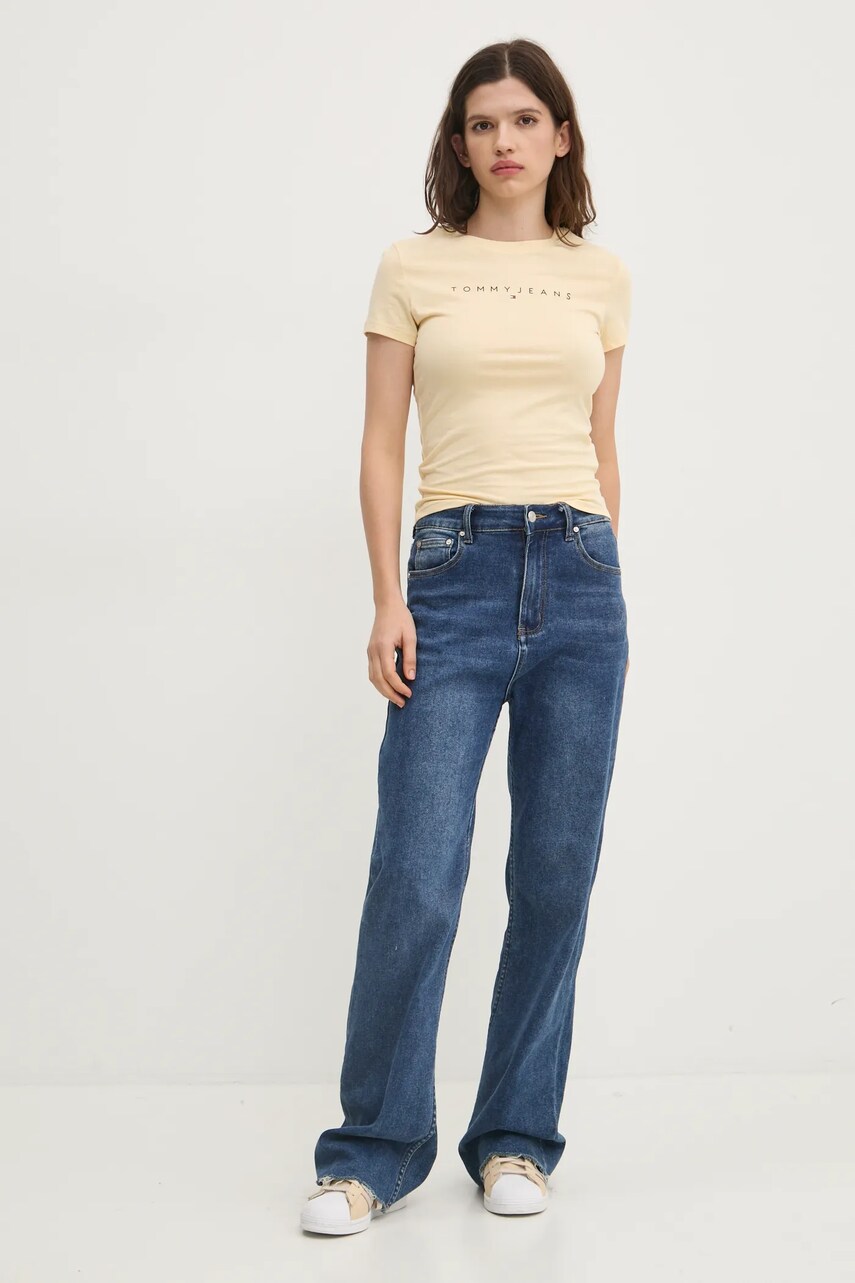 Бавовняна футболка Tommy Jeans жіноча колір жовтий DW0DW18398