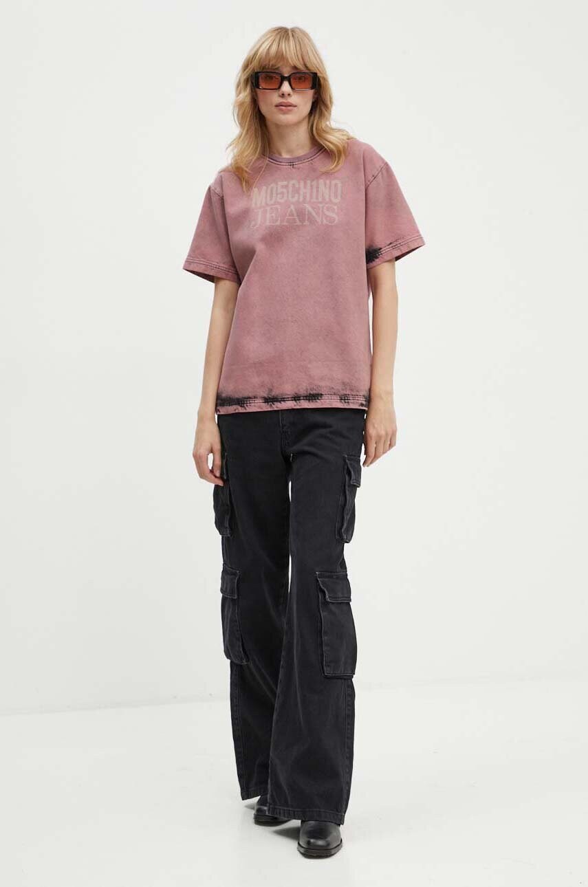 Джинсова футболка Moschino Jeans колір рожевий 0212.8222