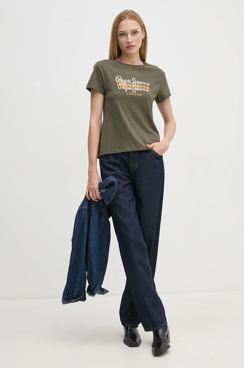 Бавовняна футболка Pepe Jeans GALEY жіноча колір зелений PL505941